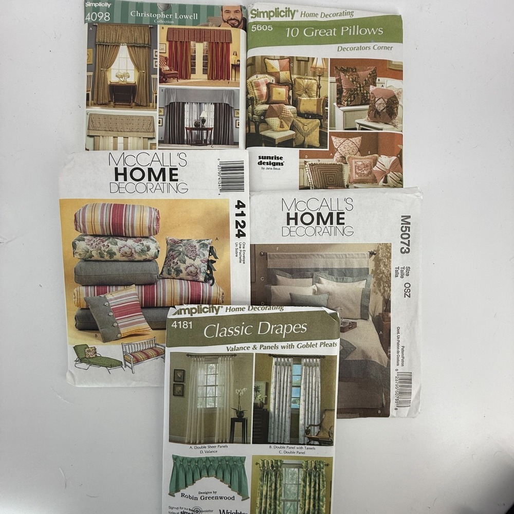 5 LOT! Simplicity McCalls Home Decorating 4124~4181-M5073-4098 Chris Lowell-5605